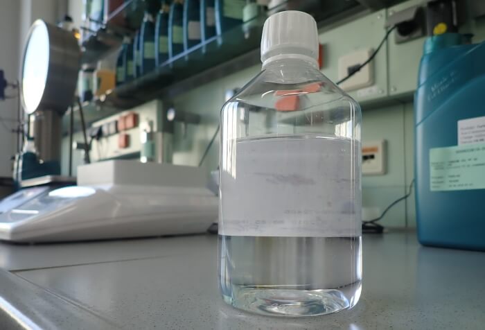 Bottle of white oil in a laboratory